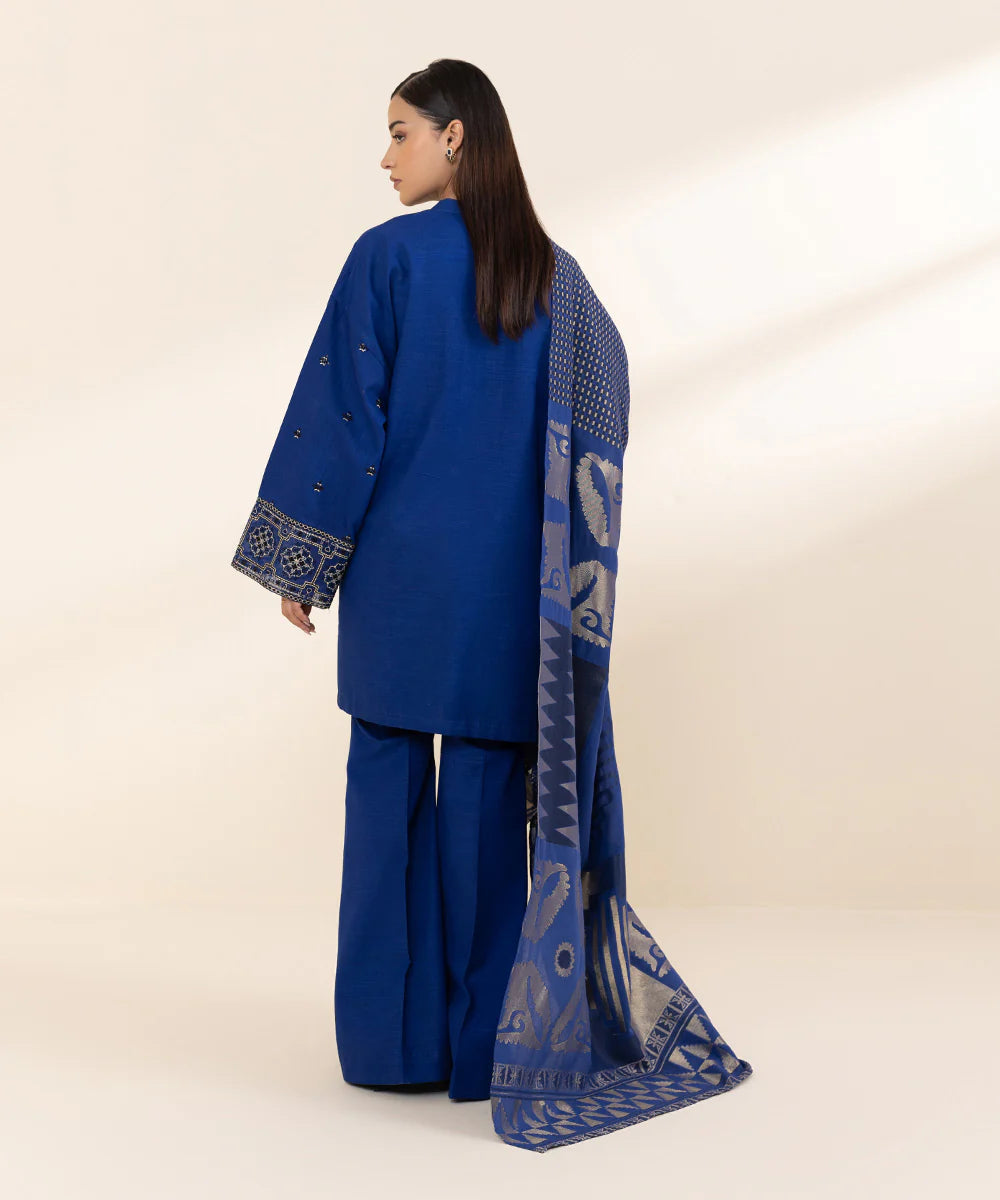 3PC EMBROIDERED DHANAK DRESS RO - 331