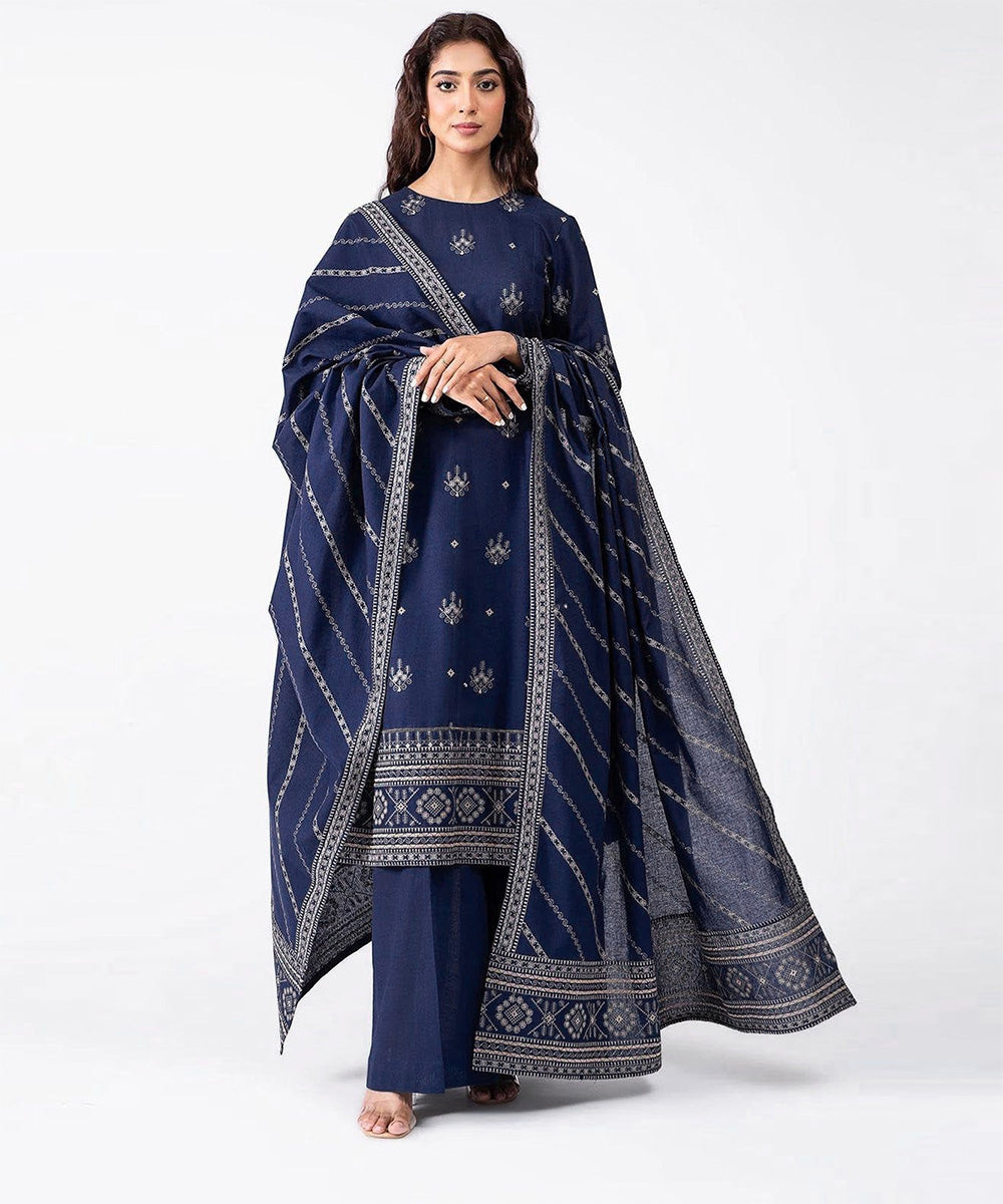 3PC EMBROIDERED DHANAK DRESS RO - 542