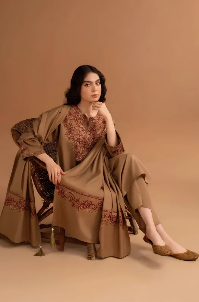 3PC EMBROIDERED DHANAK DRESS RO-780