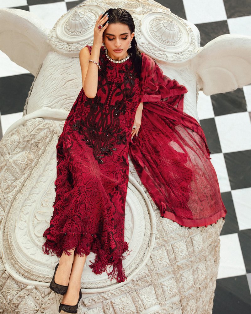 3PC DIGITAL PRINTED SILK SUIT WITH PATCHES - SR - 672 - Rangoli Store