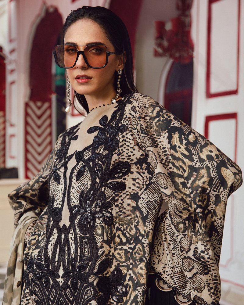 3PC DIGITAL PRINTED SILK SUIT WITH PATCHES - SR - 673 - Rangoli Store