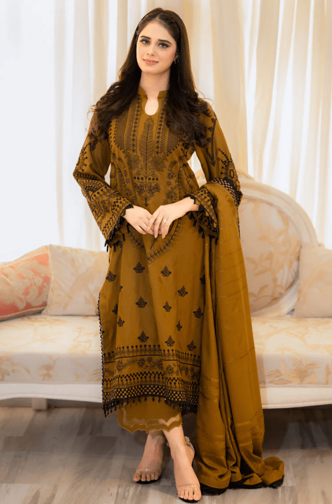 3PC EMBROIDERED DHANAK SUIT - RO - 200 - Rangoli Store
