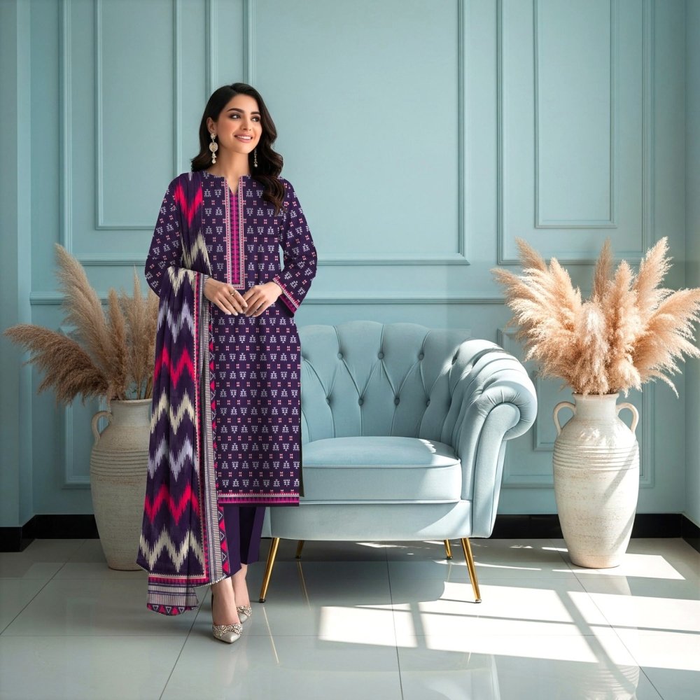 3PC PRINTED LAWN SUIT SR-123 - Rangoli Store