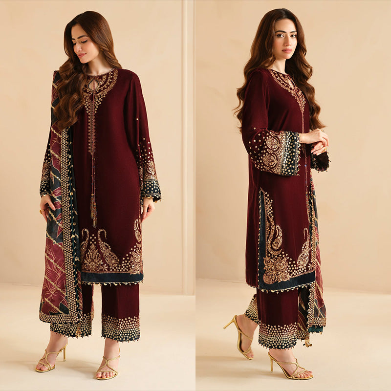 3PC EMBROIDERED MICRO 9000 VELVET DRESS - RO-533