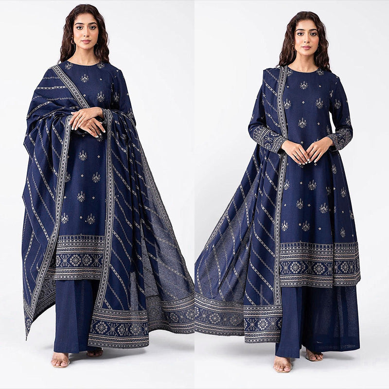 3PC EMBROIDERED DHANAK DRESS RO - 542