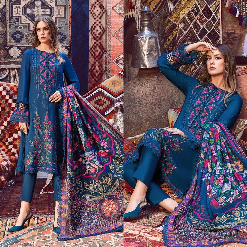3PC EMBROIDERED DHANAK DRESS RO - 546