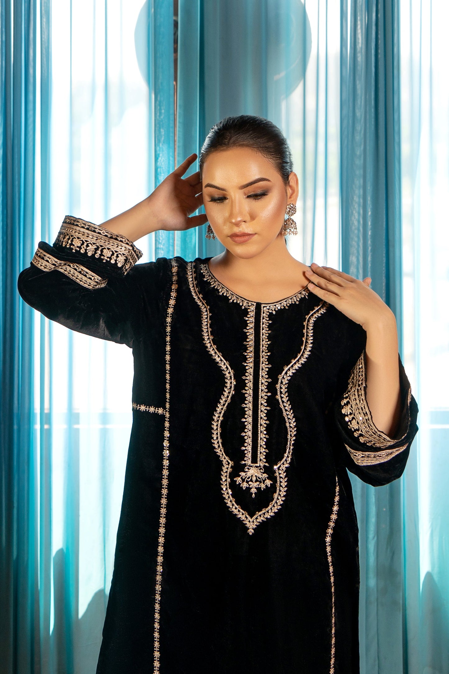 2PC EMBROIDERED MICRO 9000 VELVET DRESS - RO-536