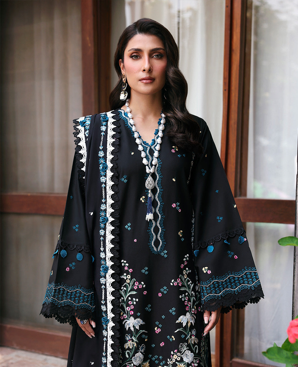 3PC EMBROIDERED DHANAK DRESS RO - 562