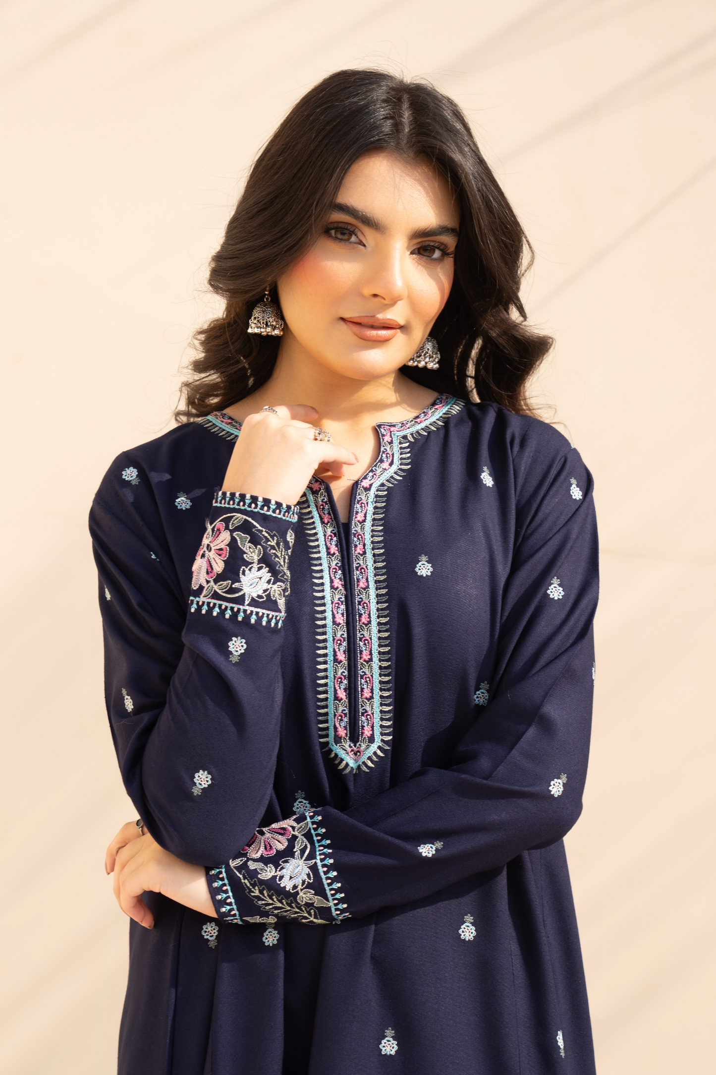 3PC EMBROIDERED DHANAK SUIT - RO-595