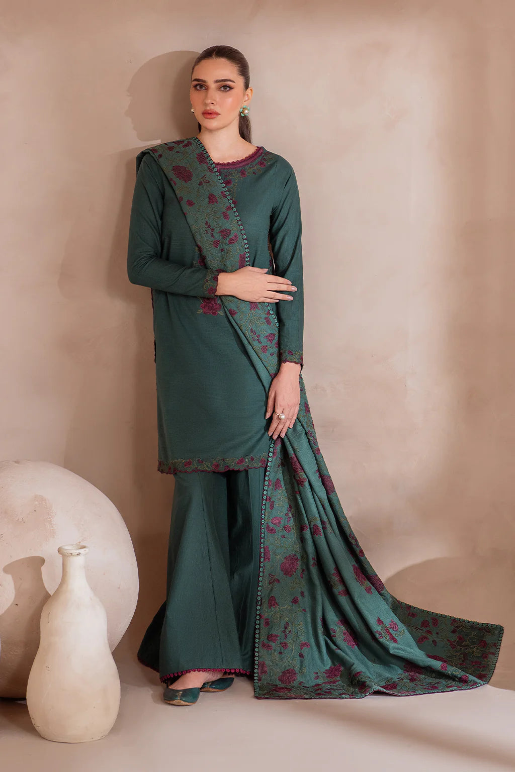 3PC EMBROIDERED DHANAK DRESS IZ-2925