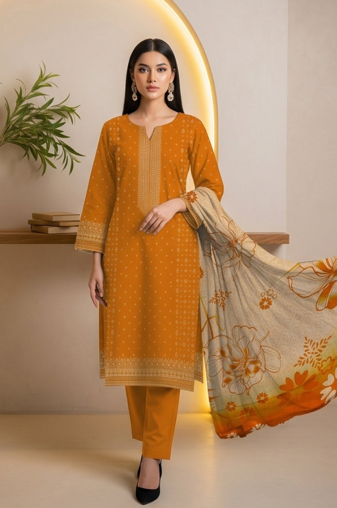 3PC PRINTED LAWN SUIT SR-116