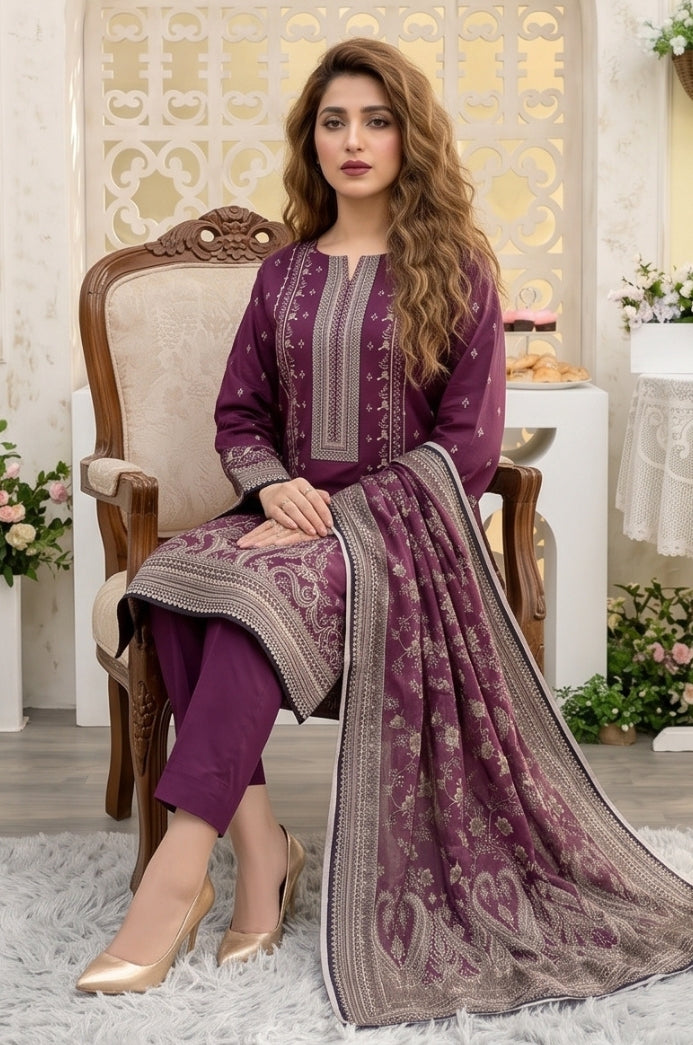 3PC PRINTED LAWN SUIT SR-114