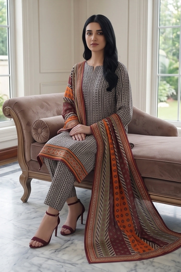 3PC PRINTED LAWN SUIT SR-106