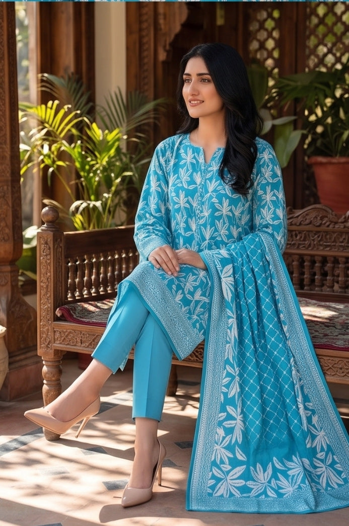 3PC PRINTED LAWN SUIT SR-111