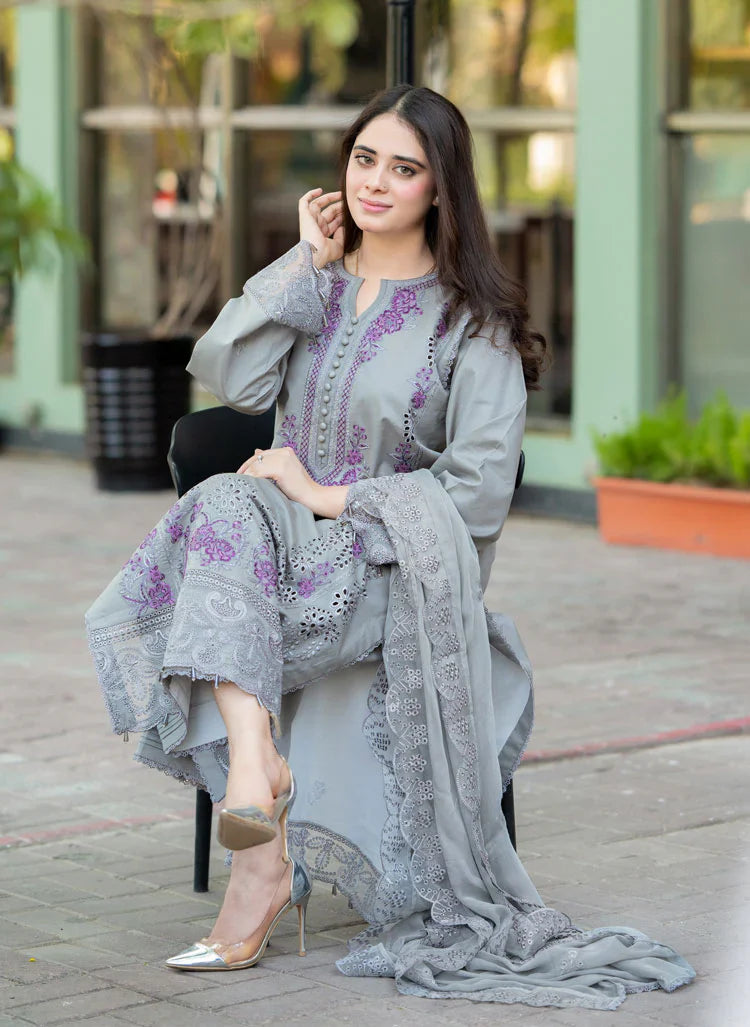 3PC EMBROIDERED LAWN SUIT - SR-515
