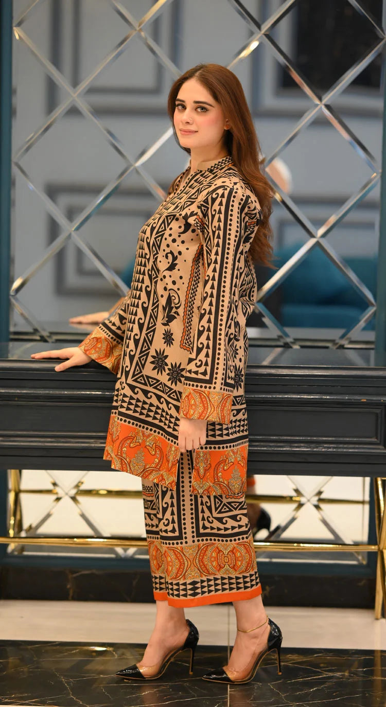 2 PC Stitched Printed Silk Co Ords Set RO - 810