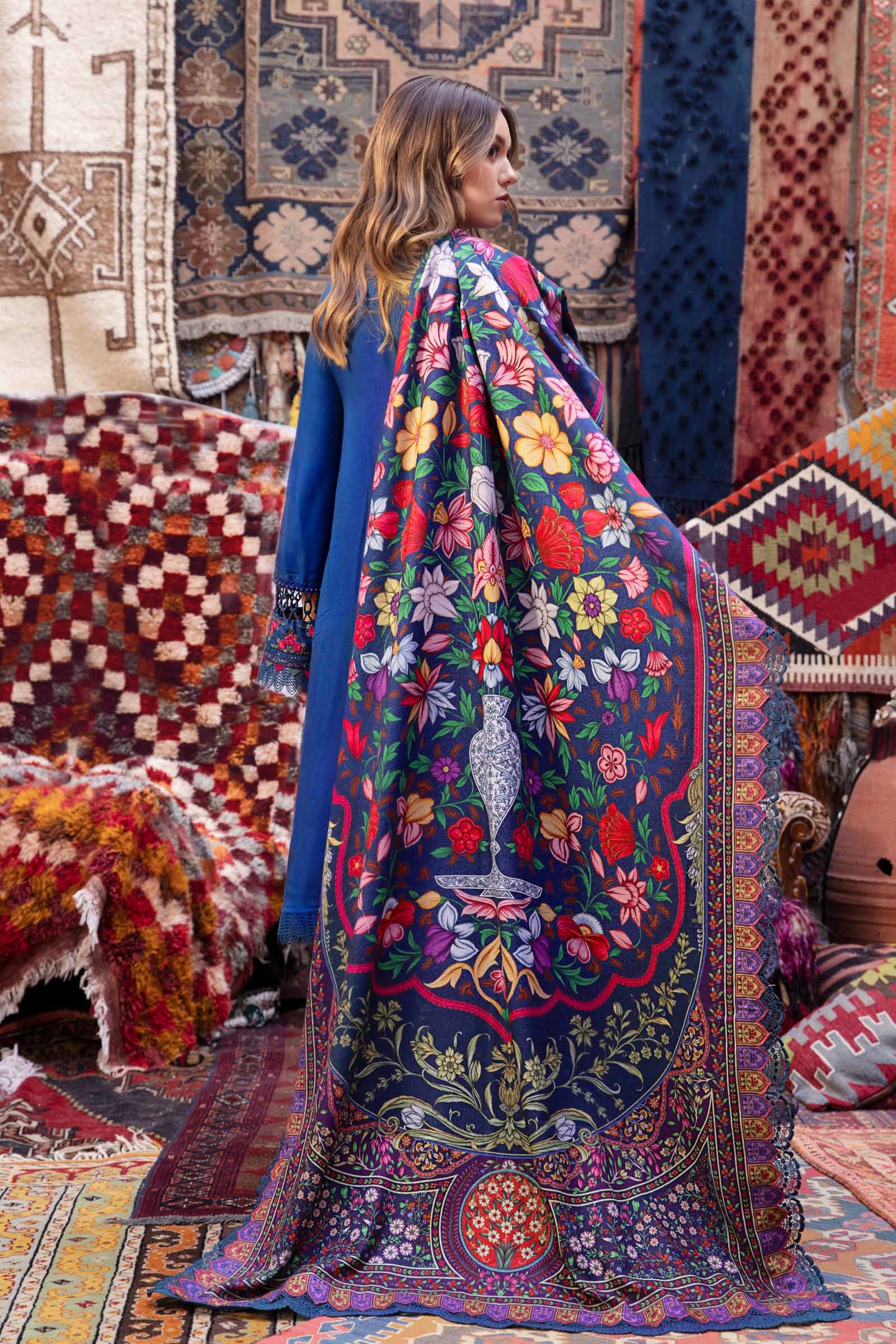 3PC EMBROIDERED DHANAK DRESS RO - 546
