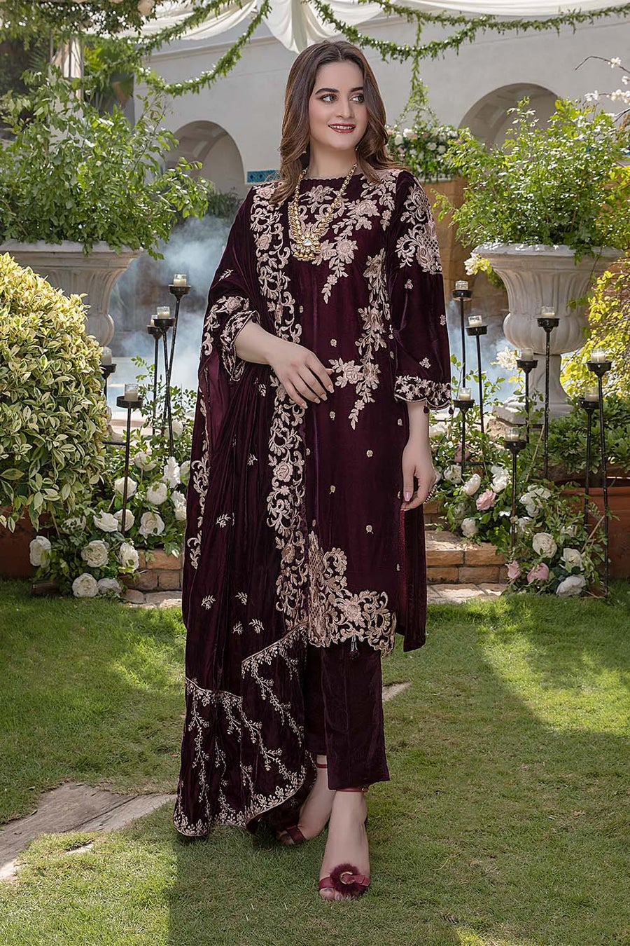 3PC EMBROIDERED MICRO 9000 VELVET DRESS - RO-534
