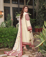 3PC EMBROIDERED DHANAK DRESS RO - 563