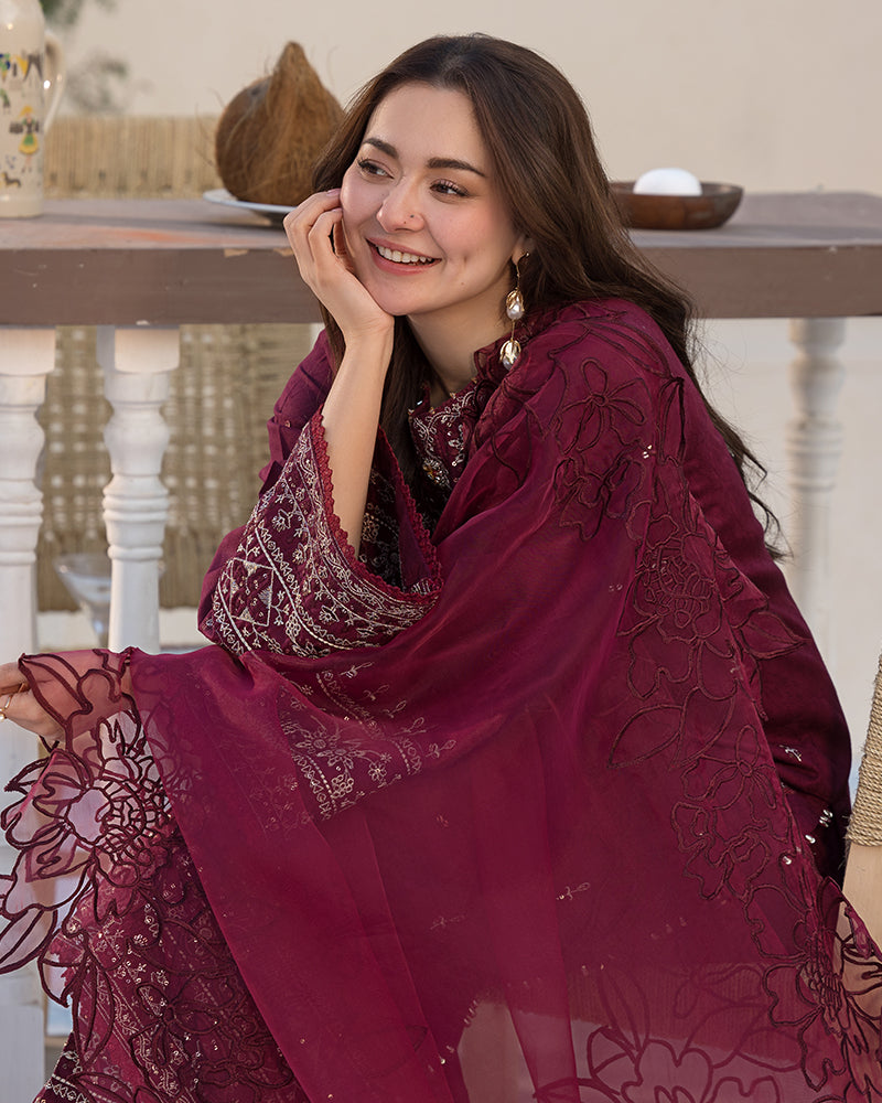 3-PC SEQUENCE EMBROIDED DHANAK SUIT RO - 496