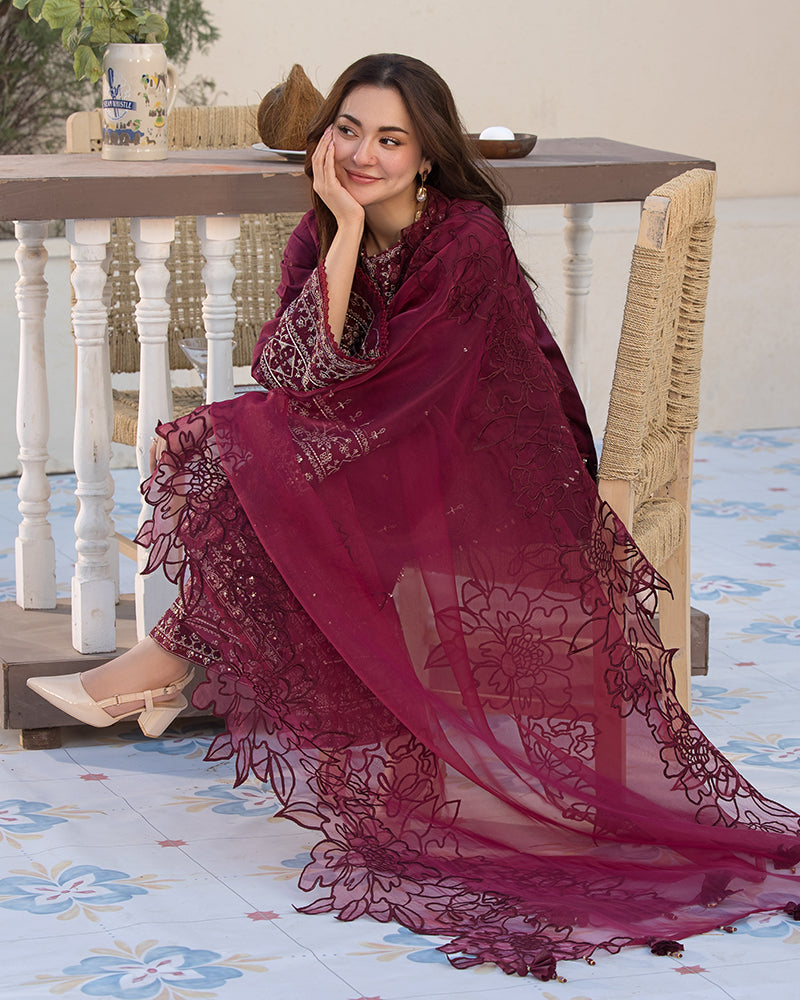 3-PC SEQUENCE EMBROIDED DHANAK SUIT RO - 496