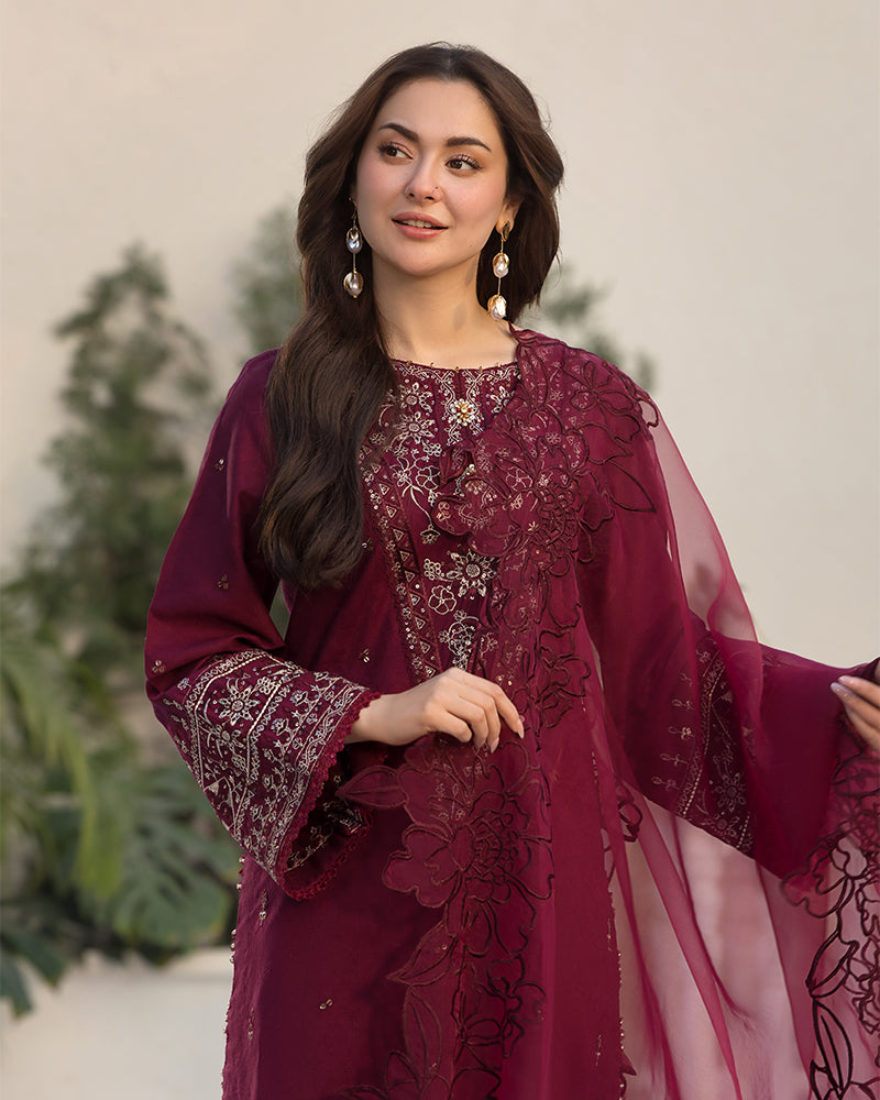 3-PC SEQUENCE EMBROIDED DHANAK SUIT RO - 496