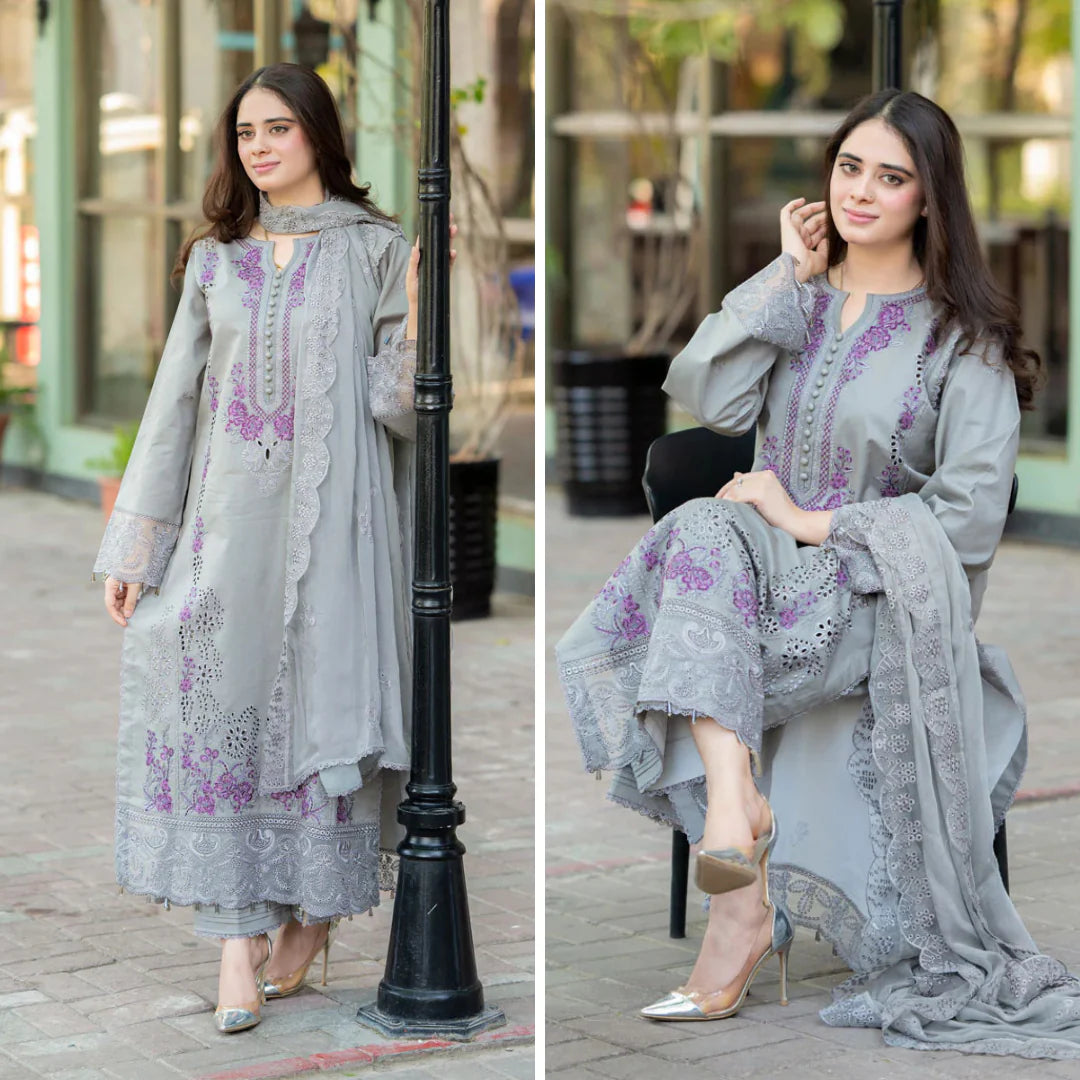 3PC EMBROIDERED LAWN SUIT - SR-515