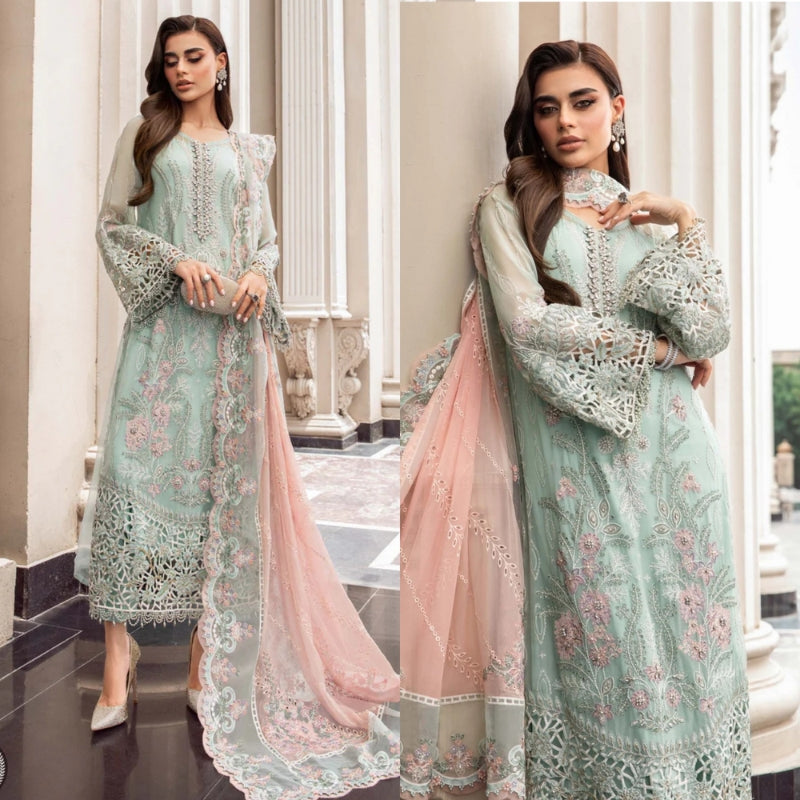3PC SEQUENCE EMBROIDERED CHIFFON DRESS RO - 432