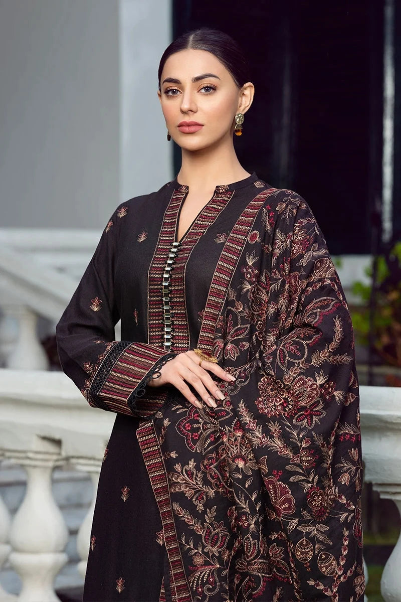 3PC EMBROIDERED DHANAK DRESS RO - 306