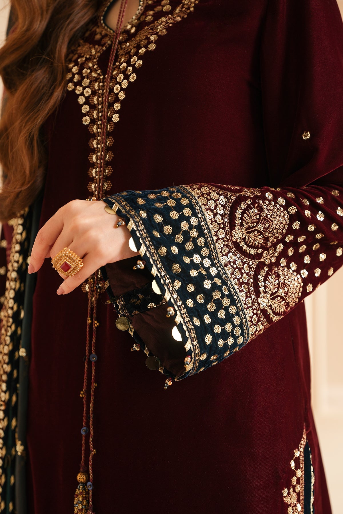 3PC EMBROIDERED MICRO 9000 VELVET DRESS - RO-533