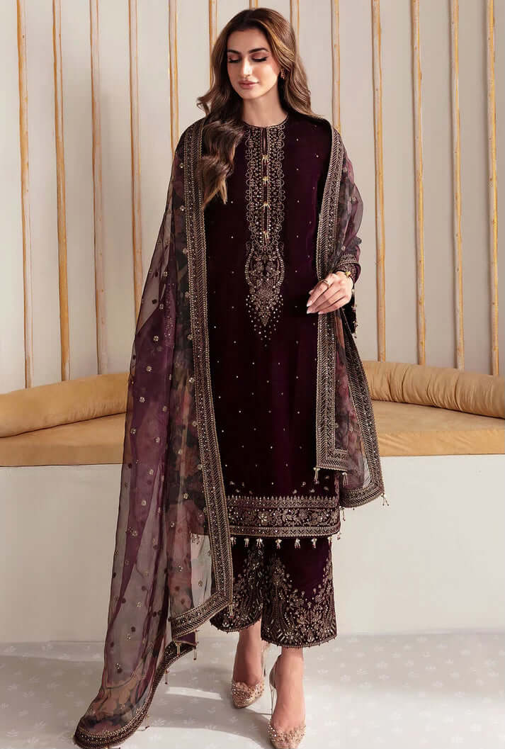 3PC EMBROIDERED MICRO 9000 VELVET DRESS - RO-540