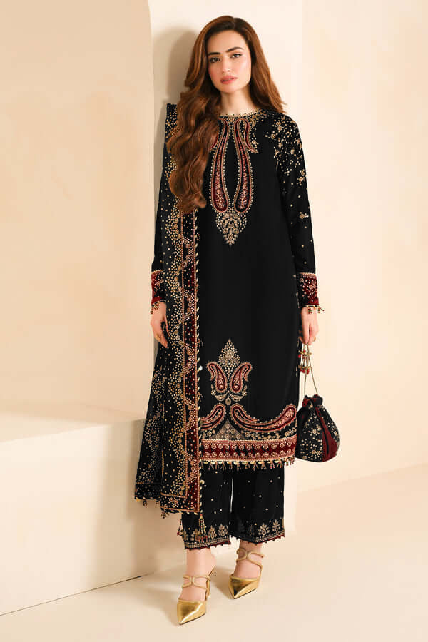 3PC EMBROIDERED MICRO 9000 VELVET DRESS - RO-573