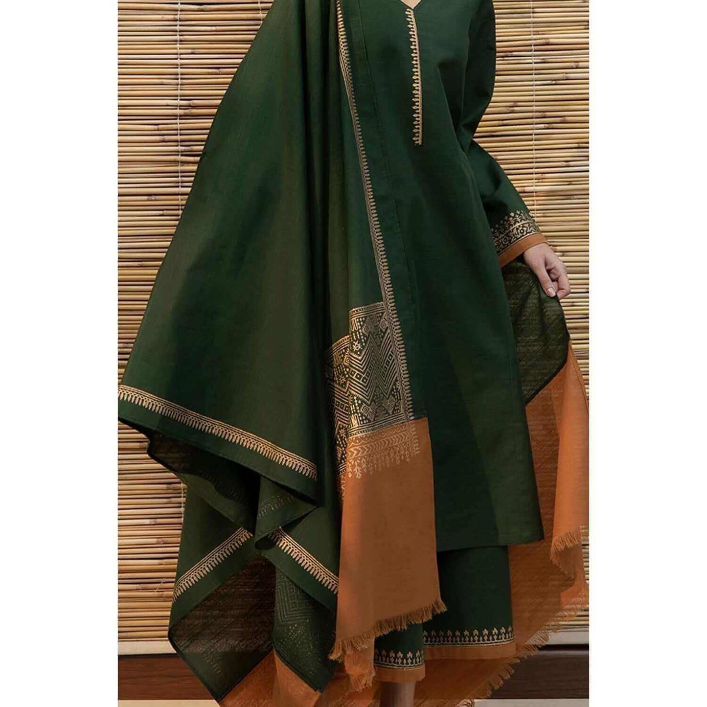 3PC EMBROIDERED DHANAK DRESS RO - 542