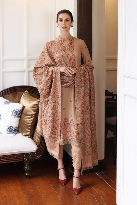 3PC EMBROIDERED DHANAK DRESS RO - 355