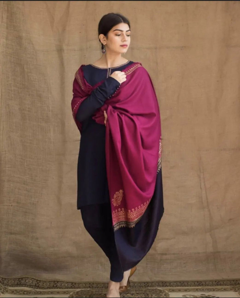 3PC EMBROIDERED DHANAK DRESS RO - 543