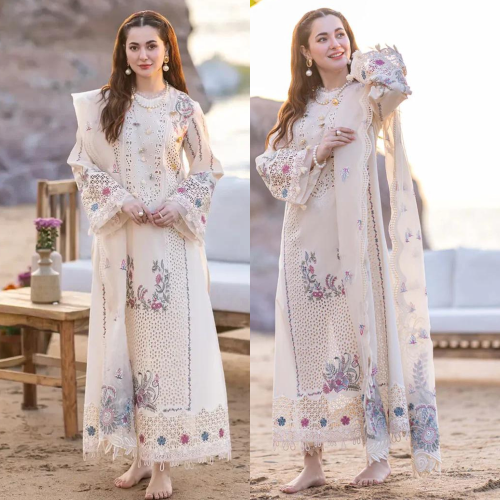 3PC EMBROIDERED DHANAK DRESS RO - 315