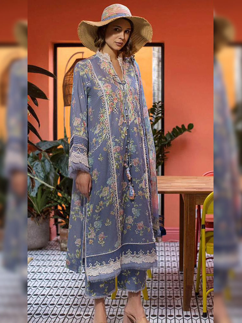 3PC DIGITAL PRINT LAWN WITH EMBROIDERED PATCH - RO-201