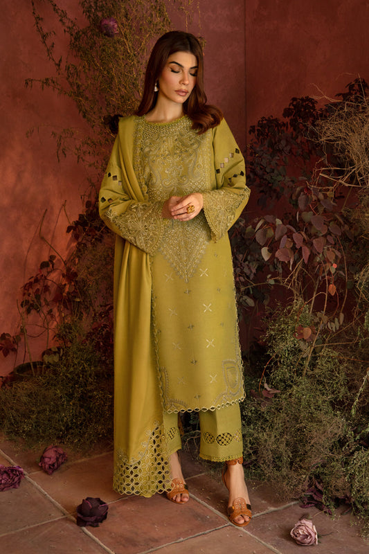 3PC EMBROIDERED DHANAK DRESS RO - 553
