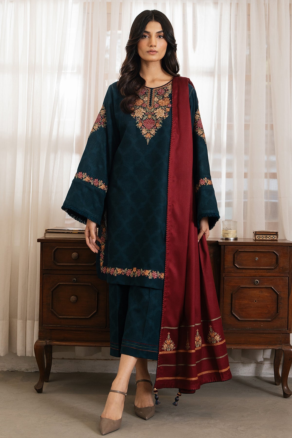 3PC EMBROIDERED DHANAK DRESS JZ-3030