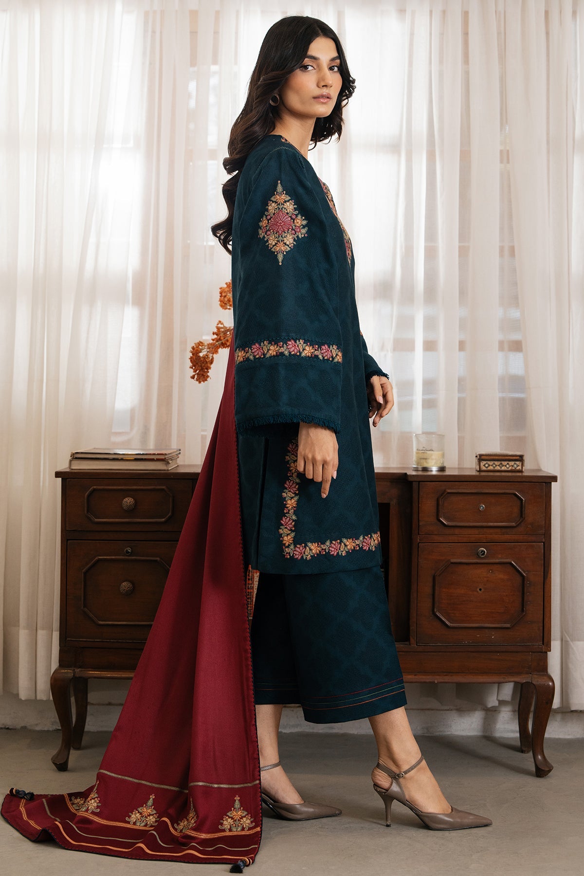 3PC EMBROIDERED DHANAK DRESS JZ-3030