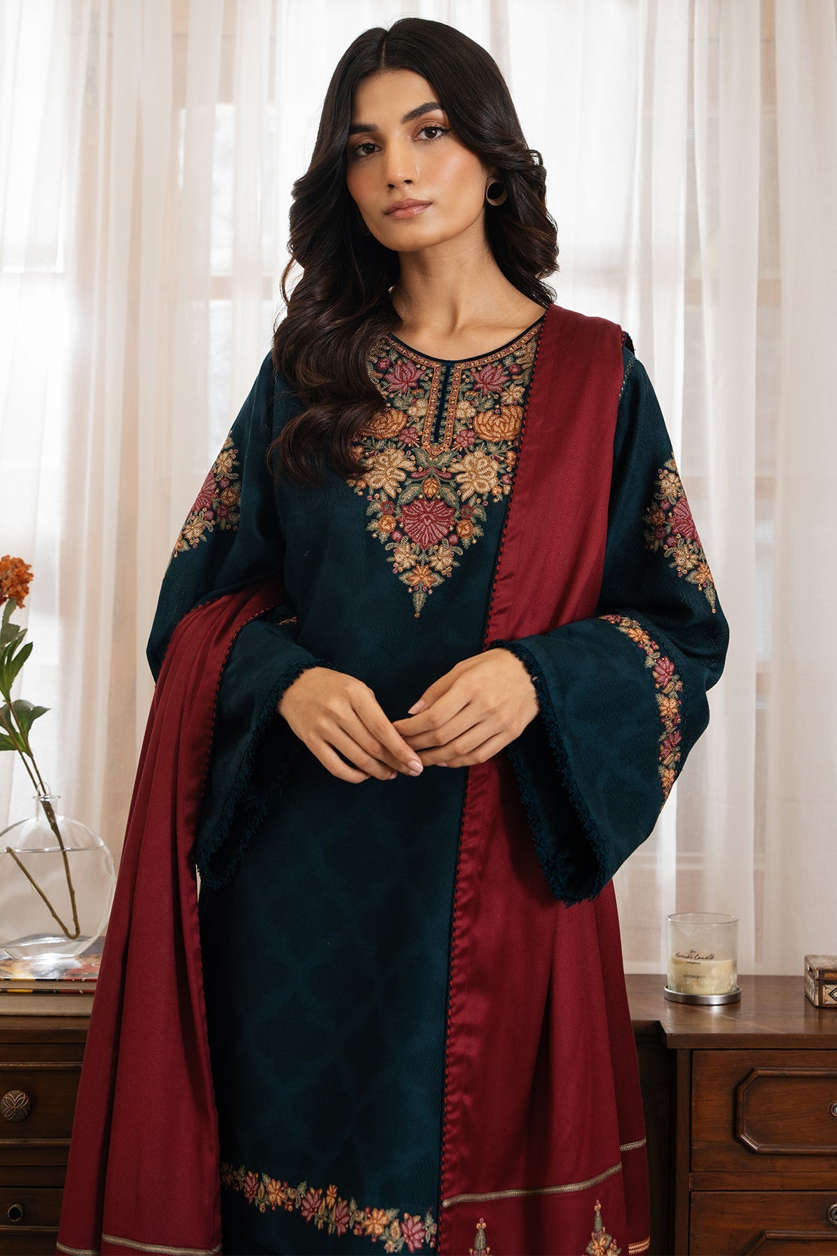 3PC EMBROIDERED DHANAK DRESS JZ-3030