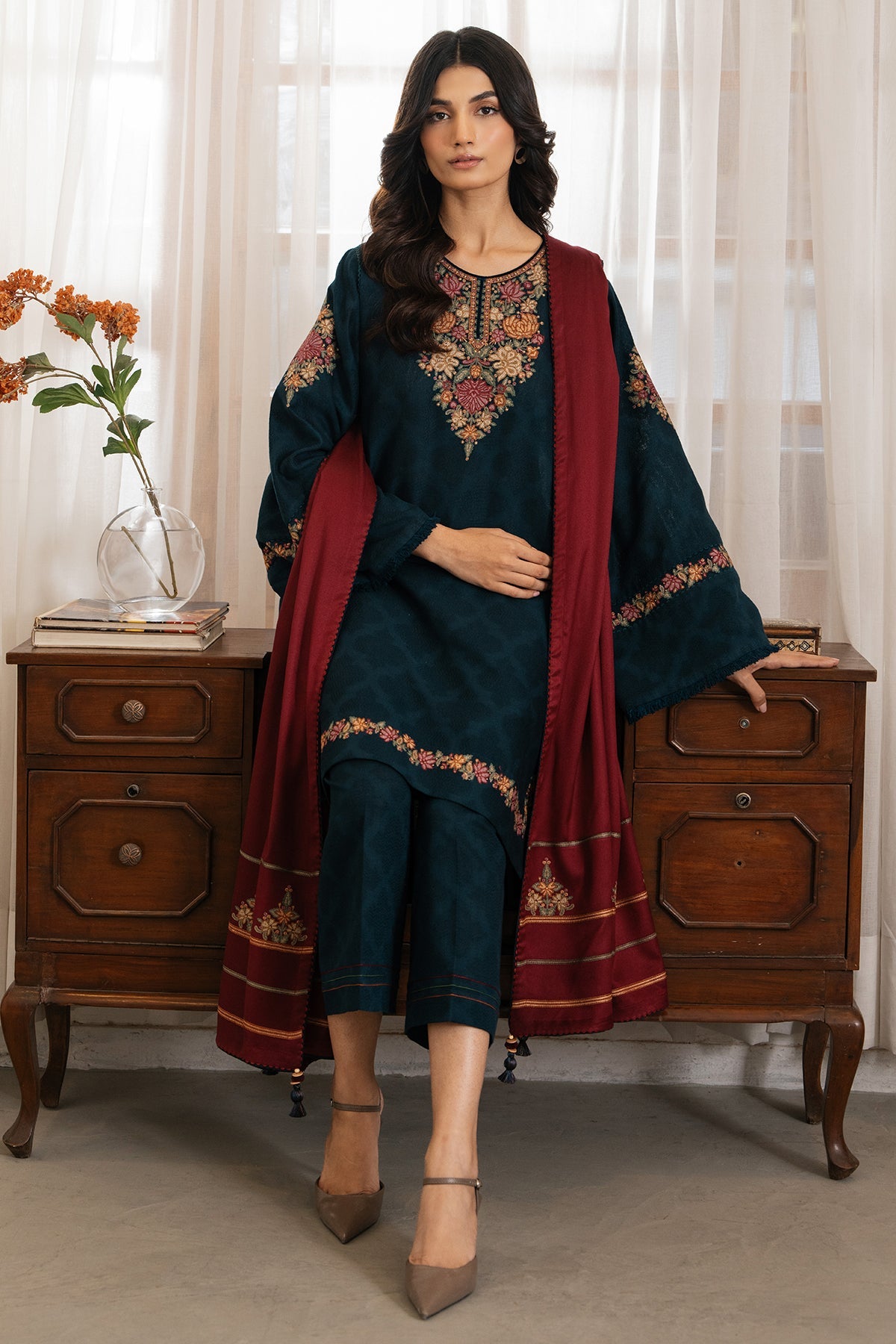 3PC EMBROIDERED DHANAK DRESS JZ-3030