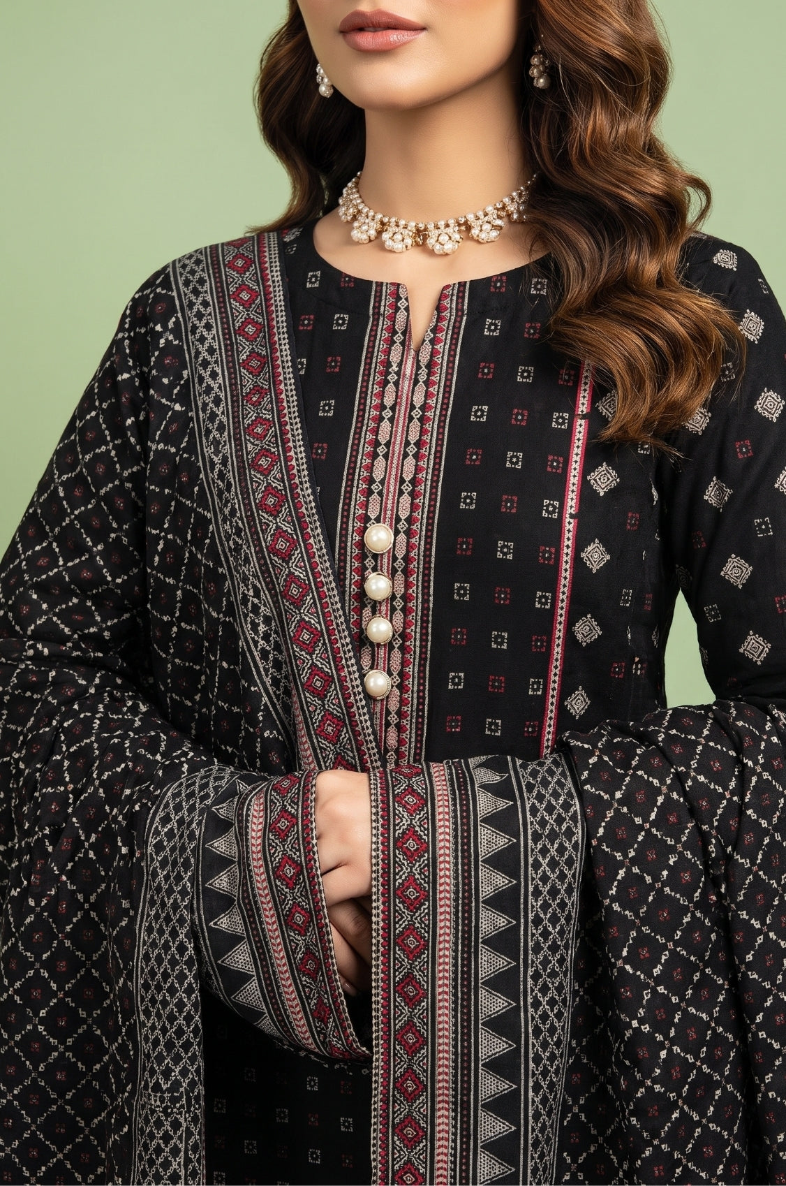 3PC PRINTED LAWN SUIT SR-105