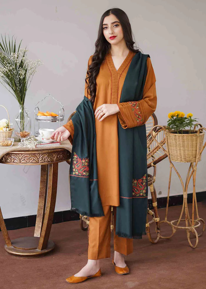 3PC EMBROIDERED DHANAK DRESS RO - 361