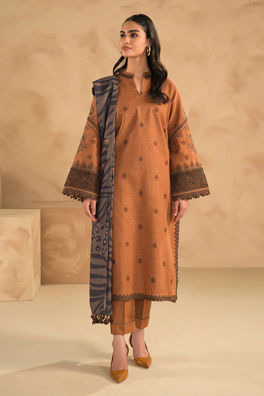 3PC EMBROIDERED KHADDAR DRESS RO - 345