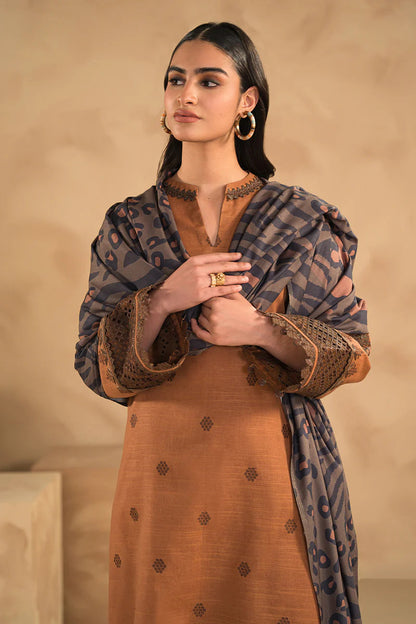 3PC EMBROIDERED KHADDAR DRESS RO - 345