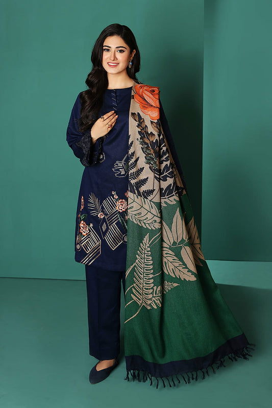 3PC EMBROIDERED DHANAK DRESS RO - 366