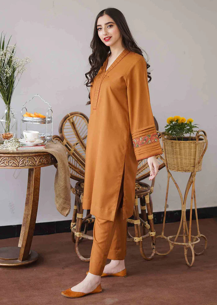 3PC EMBROIDERED DHANAK DRESS RO - 361