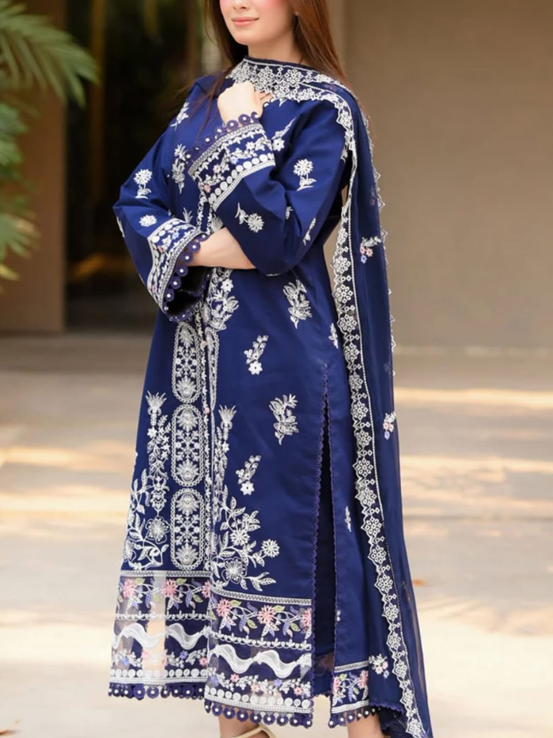 3PC EMBROIDERED DHANAK SUIT RO - 509