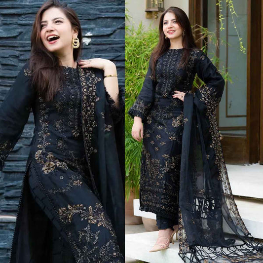 3PC EMBROIDERED LAWN SUIT - SR-130